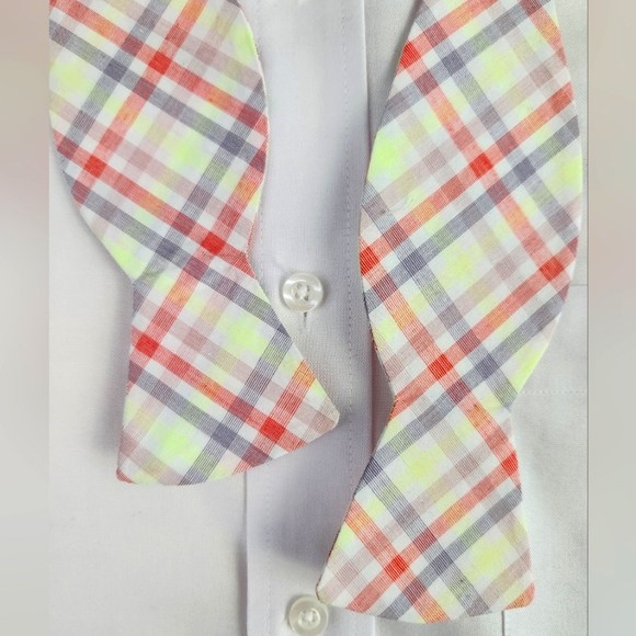 White, Orange and Gray Plaid Cloth Bow Tie - Picture 2 of 2
